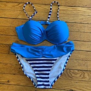 Blue striped bikini